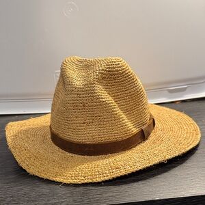 Men's Tan Straw Fedora Hat with Brown Band
